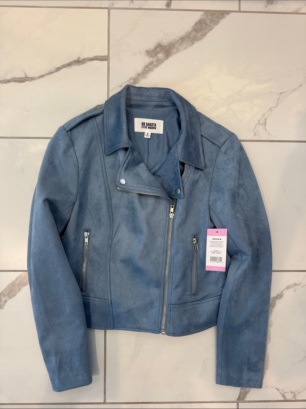 BB Dakota Dusty Blue Suede Moto Jacket